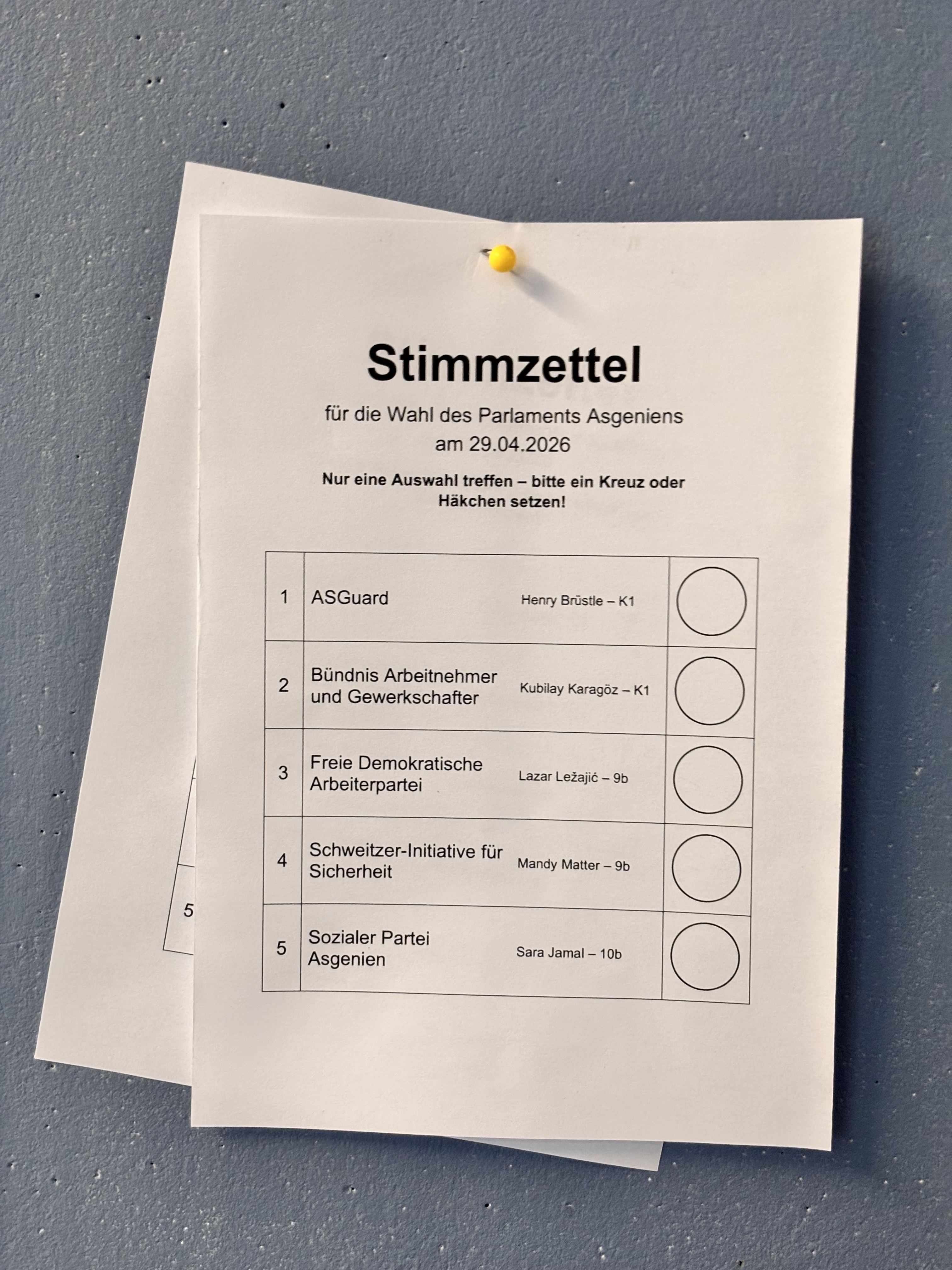 Stimmzettel für SaS
